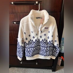 Vineyard Vines White and Blue Fleece Pullover